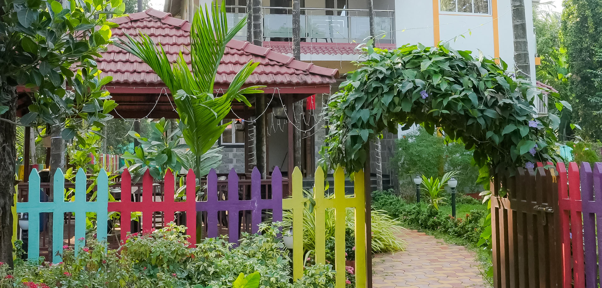 Colourful garden entrance at Pazzellaa Villa